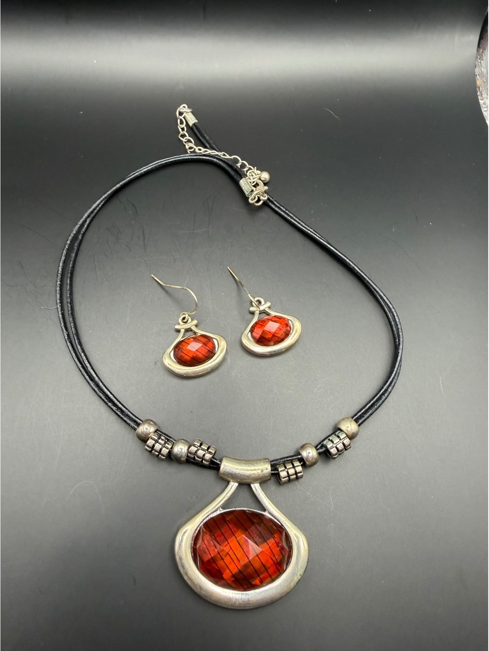 Red Glass Pendant Necklace and Earring Set